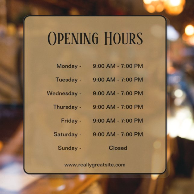 Opening Hours l Black Script Business Time  Window Cling (Creator Uploaded)