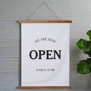 Opening Hours l Modern Black & Gray Business Time Hanging Tapestry