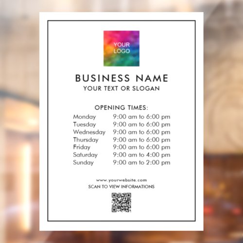 Opening Hours Logo QR Code Professional Simple Window Cling