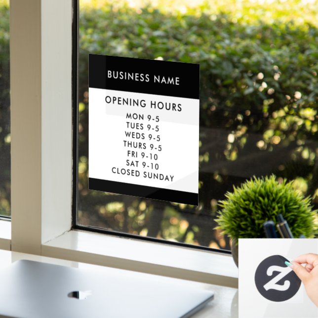 Opening Hours Modern Black Custom Business Window Cling (Office)