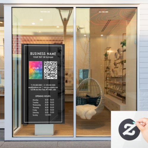 Opening Hours QR Code Business Logo Large Template Window Cling