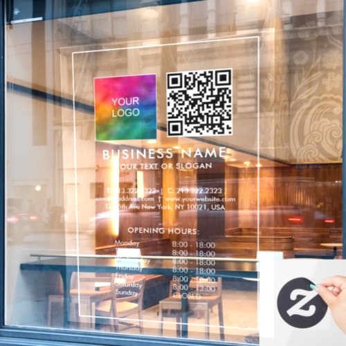 Opening Hours QR Code Business Logo Template Large Window Cling