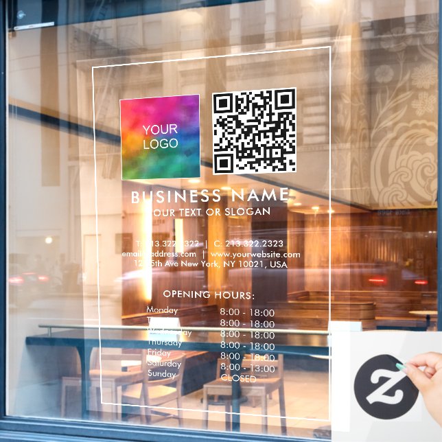 Opening Hours QR Code Business Logo Template Large Window Cling (Cafe Window)