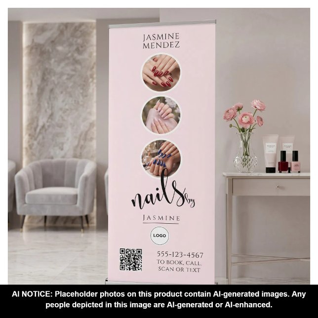 Opening Hours QR Code Logo Custom Nail Salon Retractable Banner (Creator Uploaded)