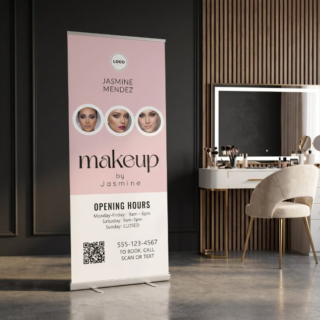 Opening Hours QR Code Logo Custom Salon Display Retractable Banner (Creator Uploaded)