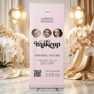 Opening Hours QR Code Logo Custom Salon Display Retractable Banner