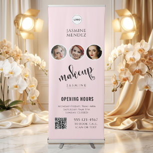 Opening Hours QR Code Logo Custom Salon Display Retractable Banner