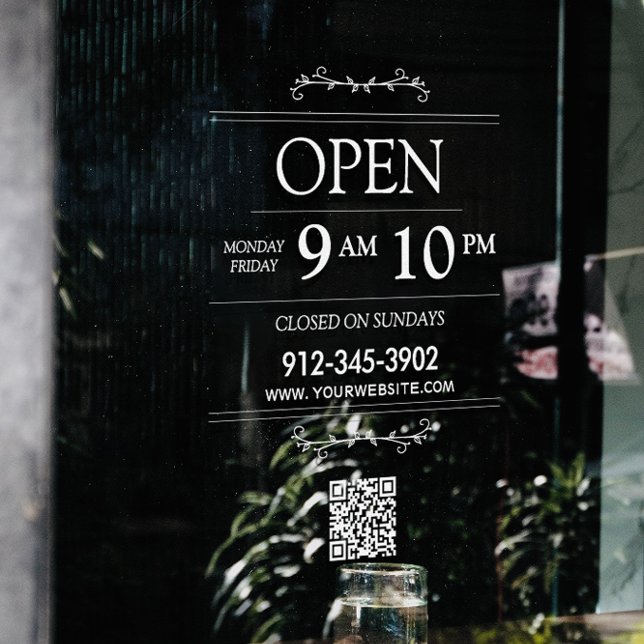 Opening Hours Transparent Qr Code Modern Window Cling (Opening Hours Transparent Qr Code Modern Window Cling)