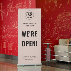 Opening Hours Welcome Promotional Blush Pink  Retractable Banner