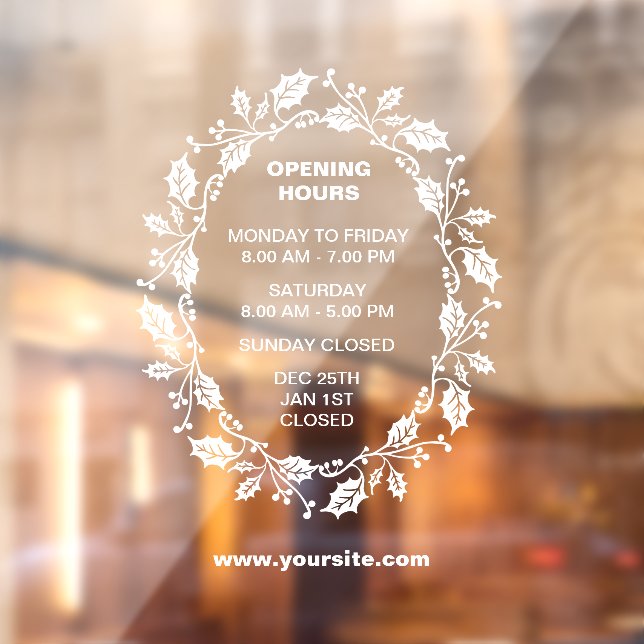 Opening Hours Window Sign, Christmas,  Cling (Sheet 2)