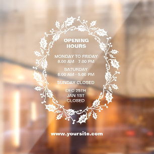 Opening Hours Window Sign, Christmas,  Window Cling