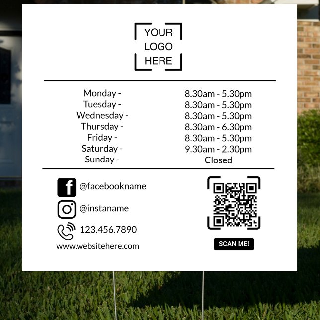 Opening Hours With QR Code Custom Business Logo Sign (Creator Uploaded)
