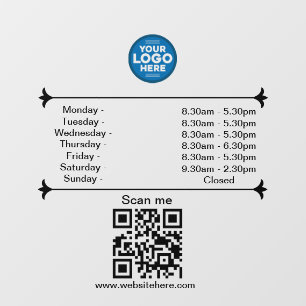 Opening Hours With QR Code Custom Business Logo Window Cling