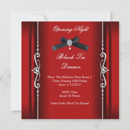 Opening Night Black Tie Formal Red Silver Invitation