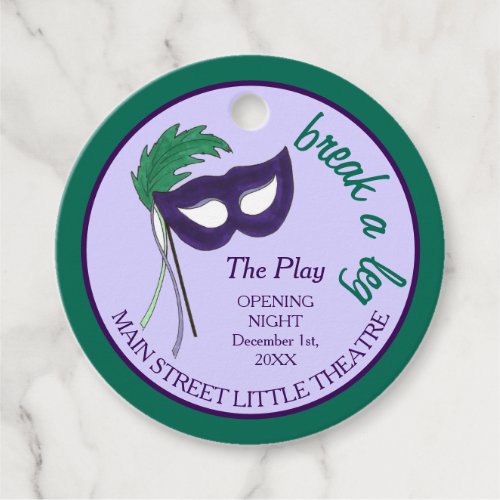 Opening Night Drama Club Masquerade Mask Party Favor Tags