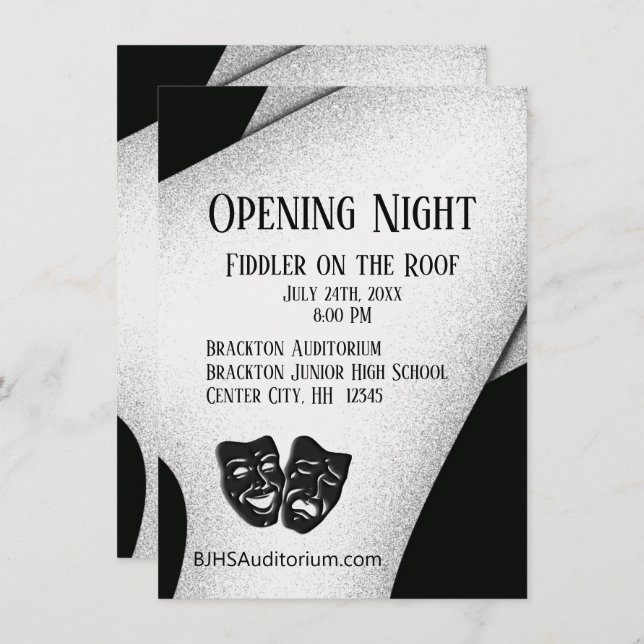 Opening Night Theater Masks Invitation (Front/Back)