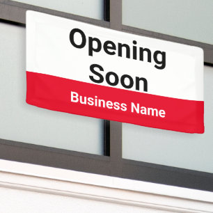 Opening Soon Business Name Red Black and White Banner