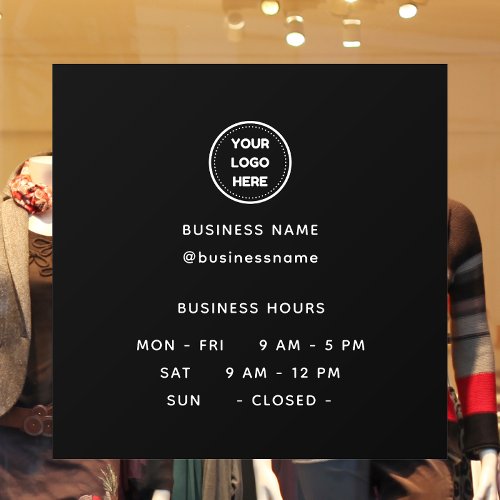 Opening Time With Logo Black Business Hours Window Cling