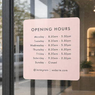Opening Times   Business Hours Blush Pink Window Cling