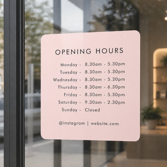 Opening Times | Business Hours Blush Pink Window Cling (Creator Uploaded)