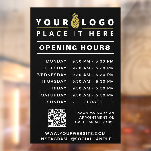 Opening Times Business Logo Hours QR Code Black Window Cling