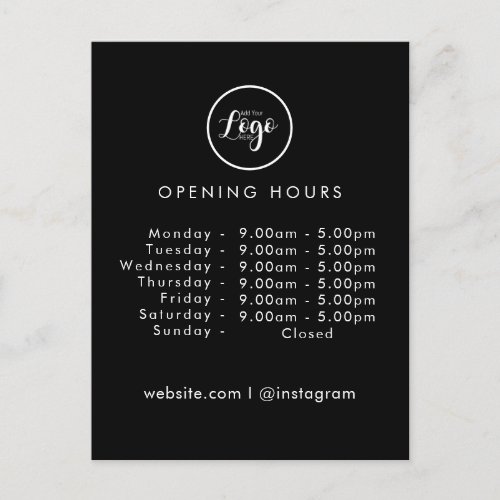 Opening Times  Business Logo Opening Hours Black  Postcard