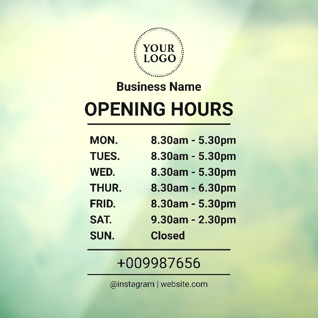 Opening Times | Business Logo Opening Hours Black  Window Cling (Sheet 3)
