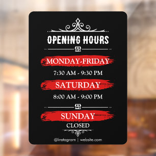 Opening Times Business Logo Opening Hours Black Window Cling