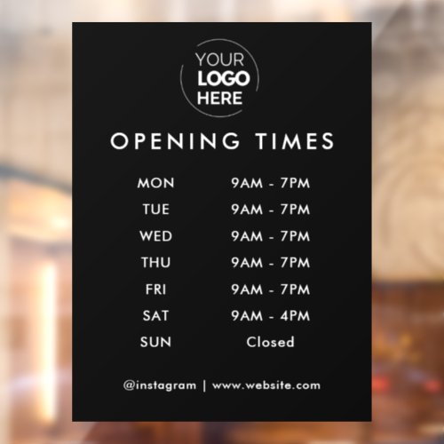 Opening Times  Business Logo Opening Hours Black Window Cling