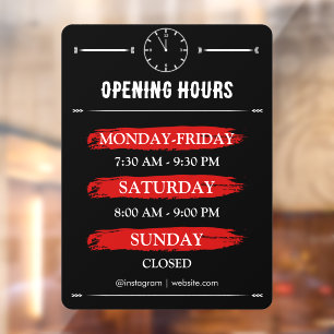 Opening Times   Business Logo Opening Hours Black  Window Cling