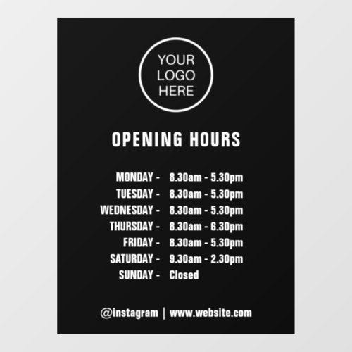 Opening Times Business Logo Opening Hours Black  Window Cling