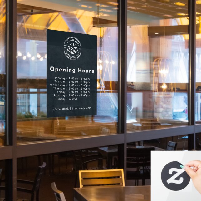 Opening Times - Business Logo Opening Hours  Black Window Cling (Restaurant Window)