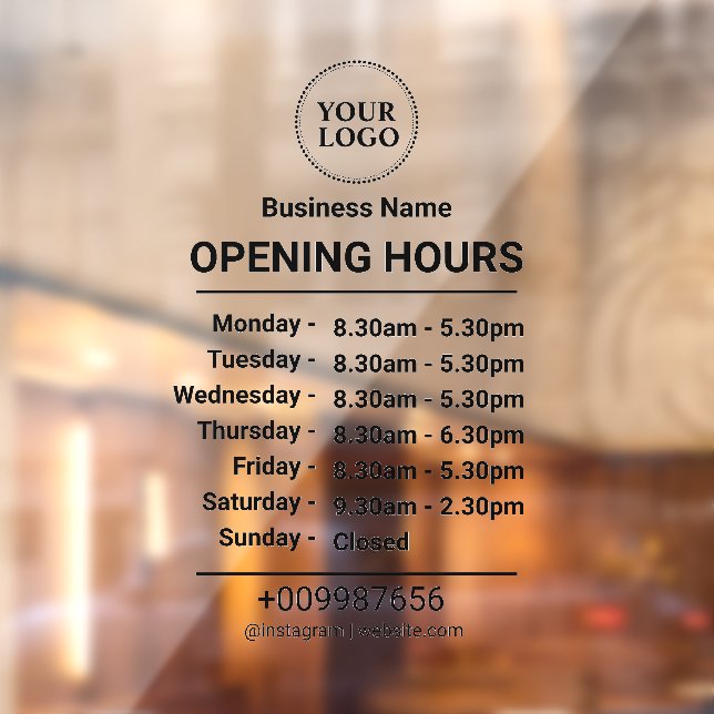 Opening Times | Business Logo Opening Hours Black  Window Cling (Sheet 2)