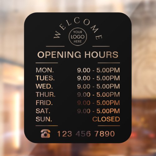 Opening Times Business Logo Opening Hours Black Window Cling