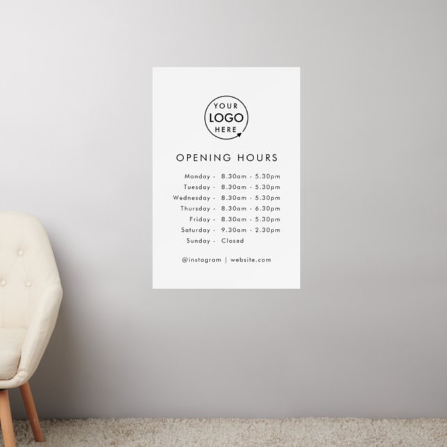 Opening Times | Business Logo Opening Hours Modern Wall Decal (Living Room 2)