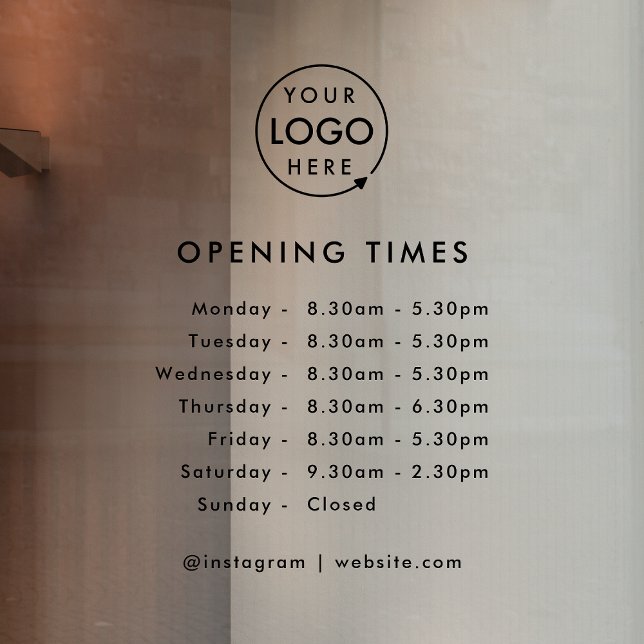 Opening Times | Business Logo Opening Hours Modern Window Cling (Creator Uploaded)