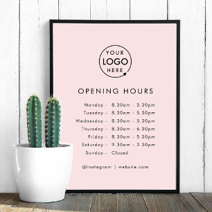 Opening Times Business Logo Opening Hours Pink Poster