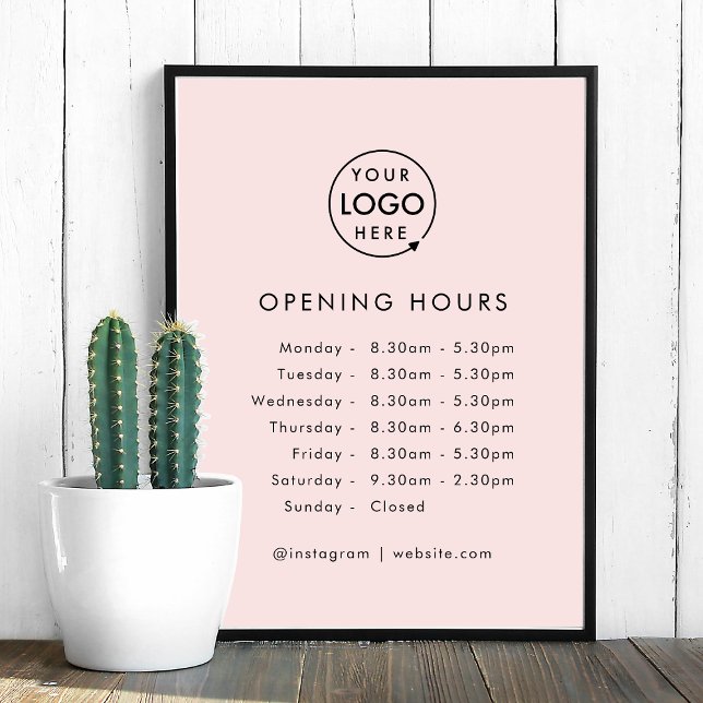 Opening Times | Business Logo Opening Hours Pink Poster (Creator Uploaded)