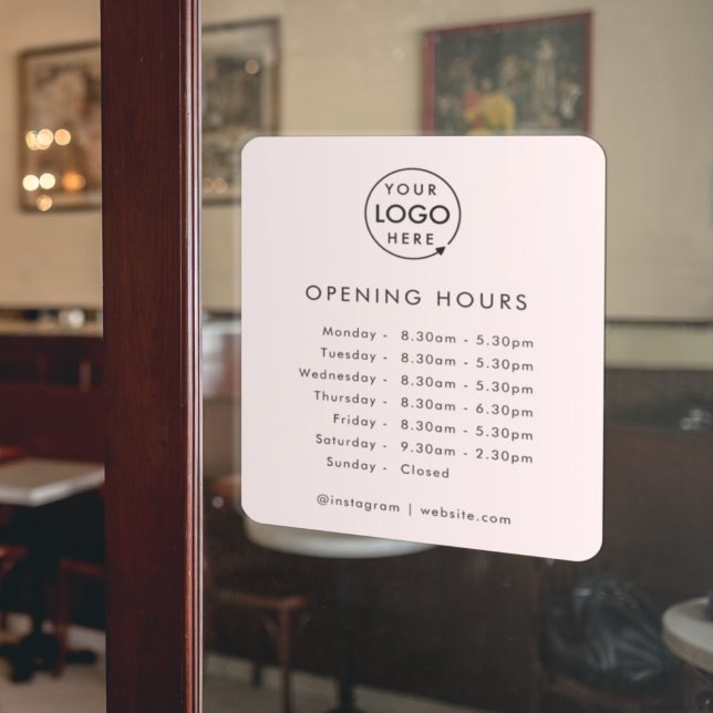 Opening Times | Business Logo Opening Hours Pink Window Cling (Creator Uploaded)