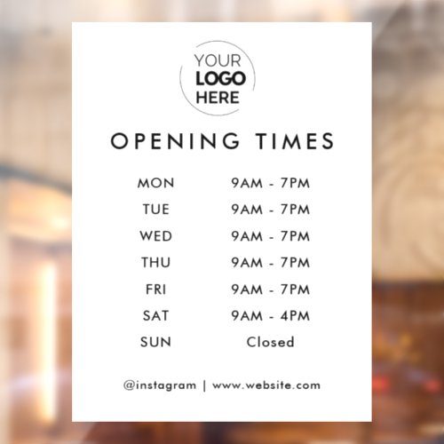 Opening Times  Business Logo Opening Hours White Window Cling