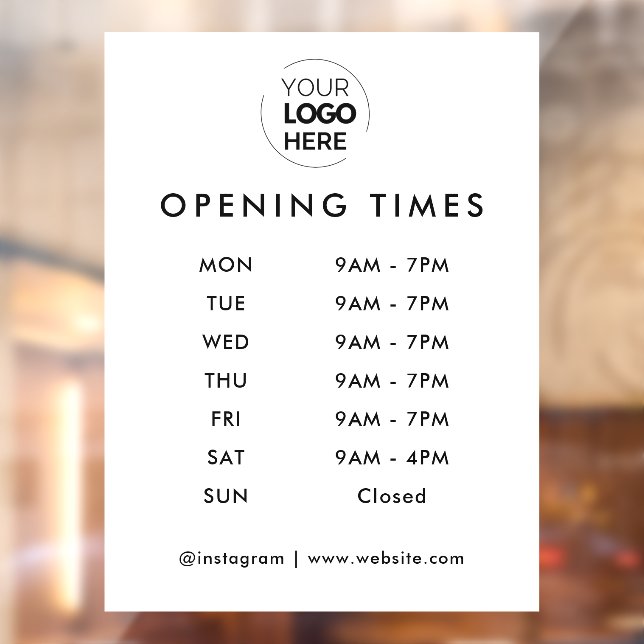 Opening Times | Business Logo Opening Hours White Window Cling (Sheet 2)