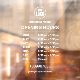 Opening Times Business Logo Opening Hours Window Cling
