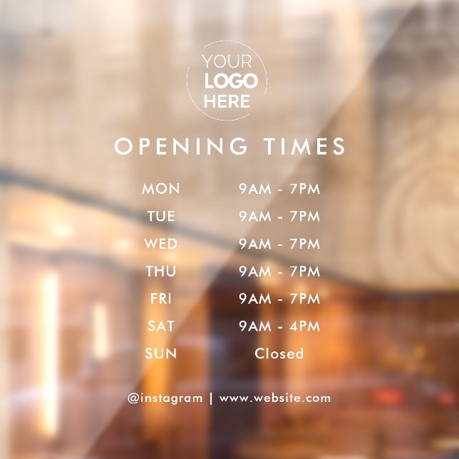 Opening Times | Business Logo Opening Hours Window Cling (Sheet 2)