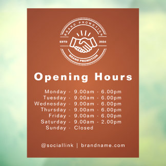 Opening Times Business Logo Opening Hours Window Cling