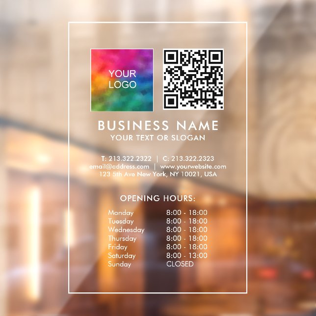 Opening Times Business Logo QR Code Template Window Cling (Sheet 2)