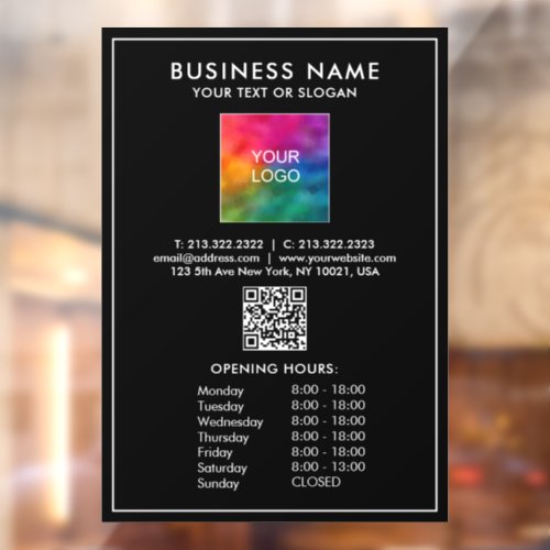 Opening Times Business Logo QR Code Template Window Cling