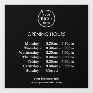 Opening Times | Business Opening Hours Black Window Cling