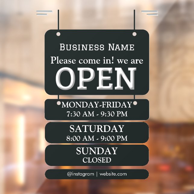 Opening Times | Business Opening Hours Black  Window Cling (Sheet 2)