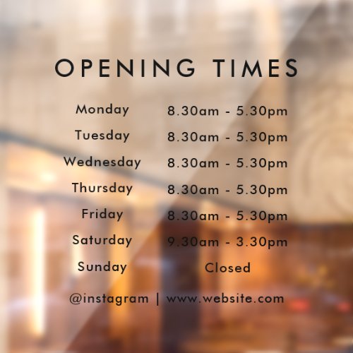 Opening Times  Business Opening Hours Modern Window Cling