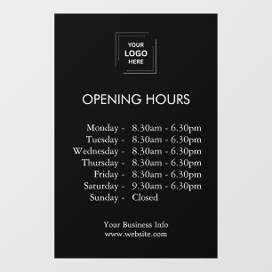 Opening Times Custom Business Hours Black Window Cling
